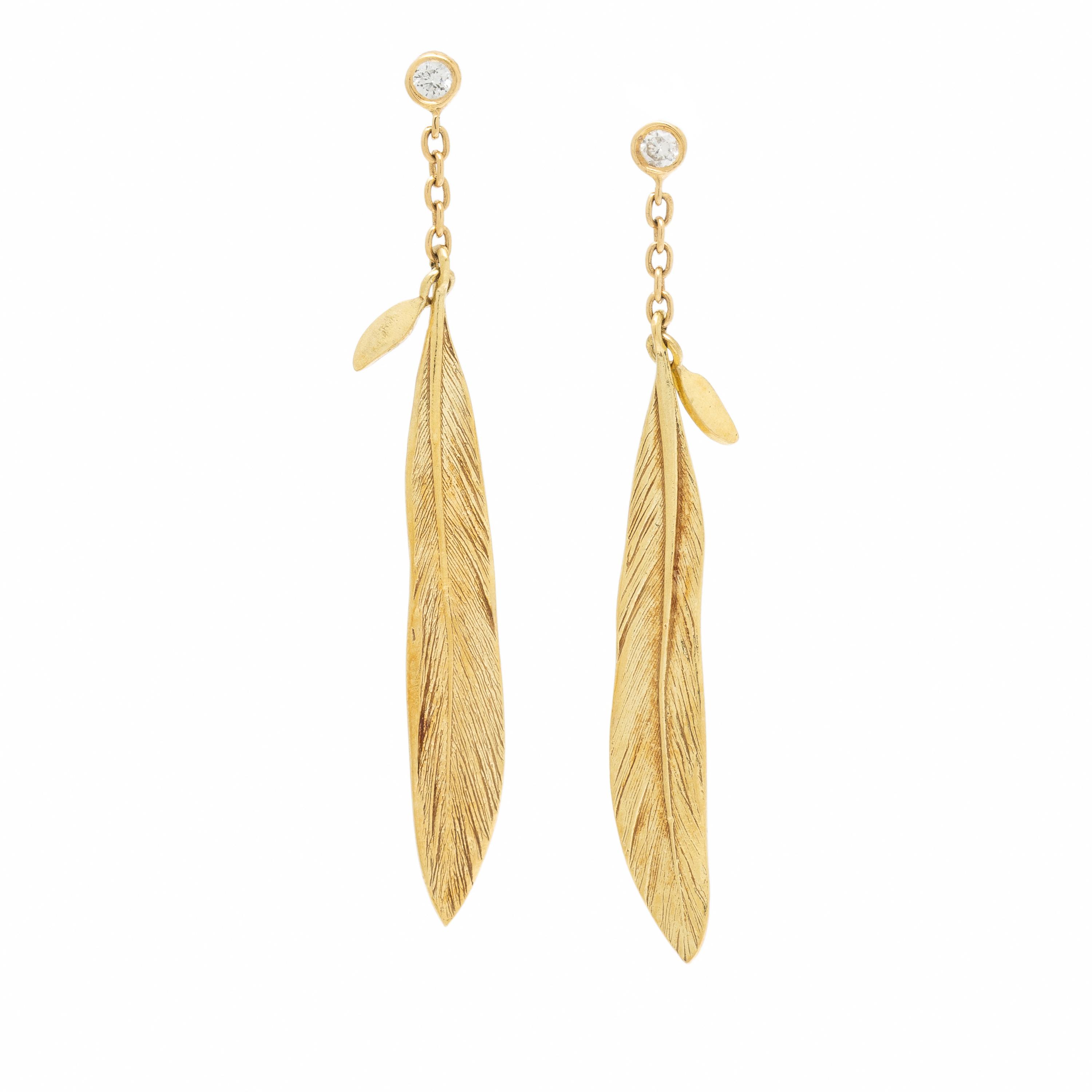 H. Stern, Yellow Gold and Diamond Feather Earrings