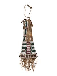 Early Cheyenne Buffalo Hide Tobacco Bag, with Pony Beaded Fringe