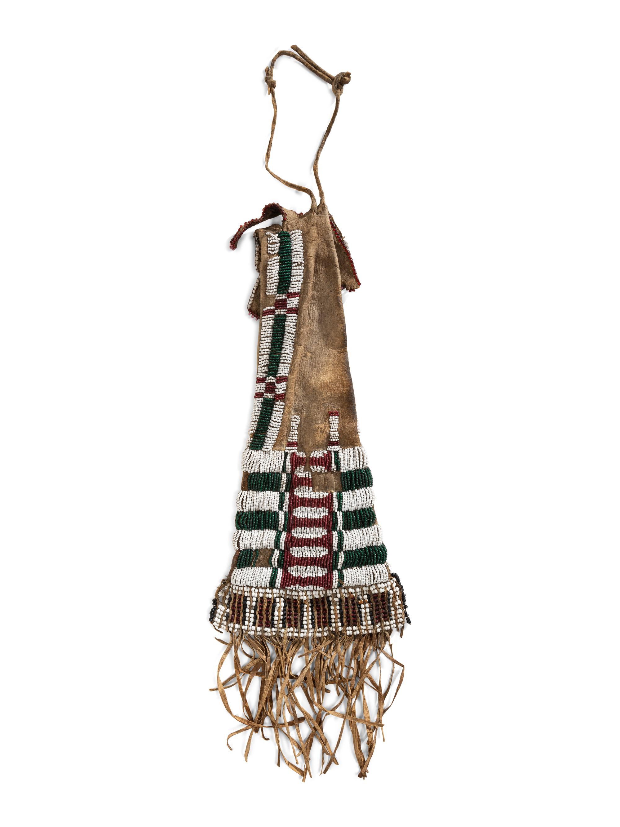 Early Cheyenne Buffalo Hide Tobacco Bag, with Pony Beaded Fringe
