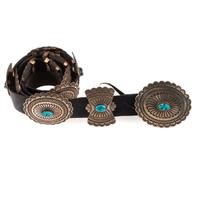 Navajo Stamped Sterling and Turquoise Concha Belt