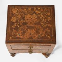 A Dutch William & Mary walnut marquetry stand, box, and dressing mirror, 18th / 19th century