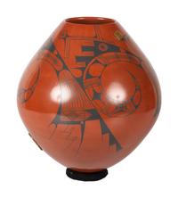 Redware Pottery Vase, with Turquoise and Agate Medallions