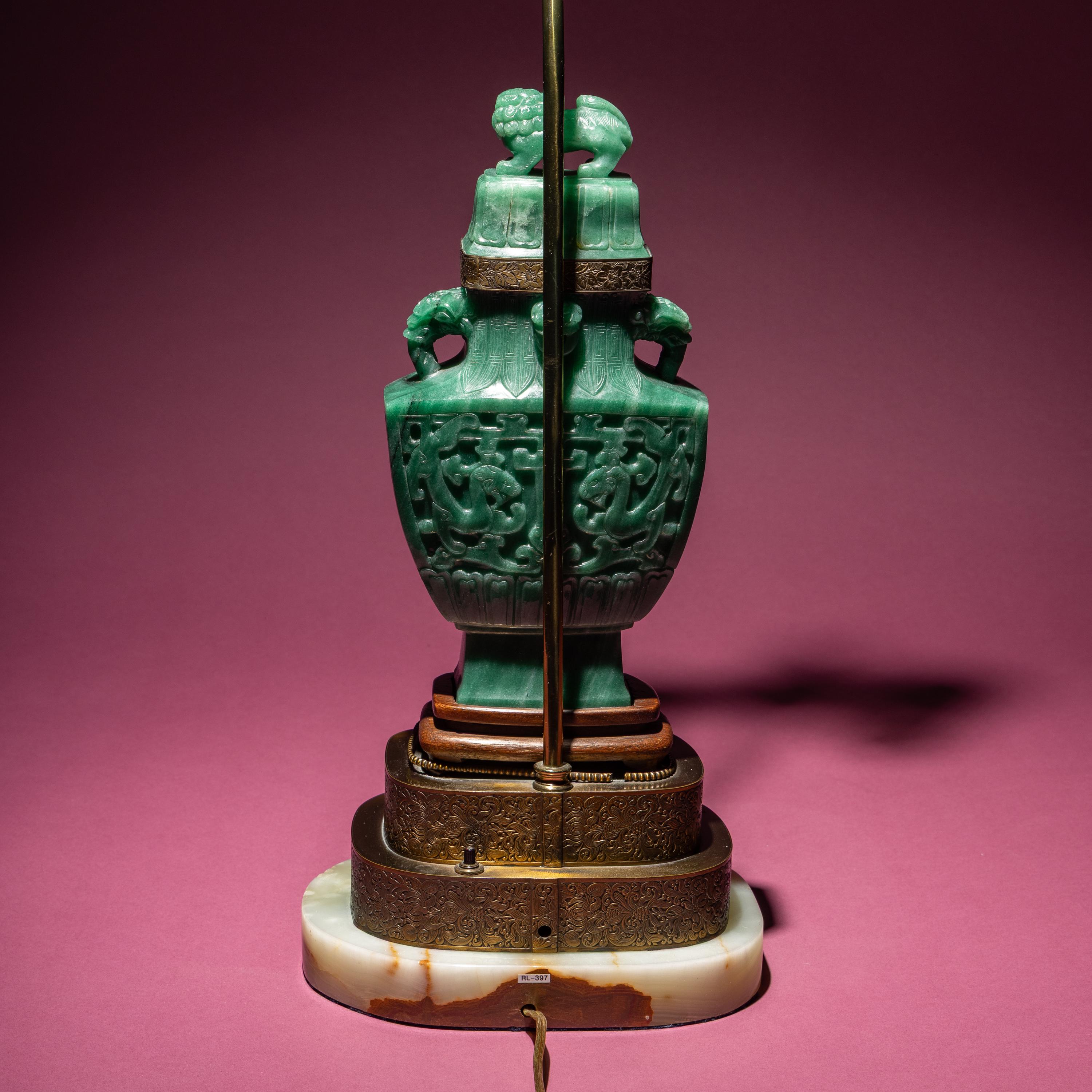 A Chinese Carved Aventurine Quartz ‘Chilong’ Covered Vase, 20th Century — 近代 東陵玉雕螭龍紋賞瓶