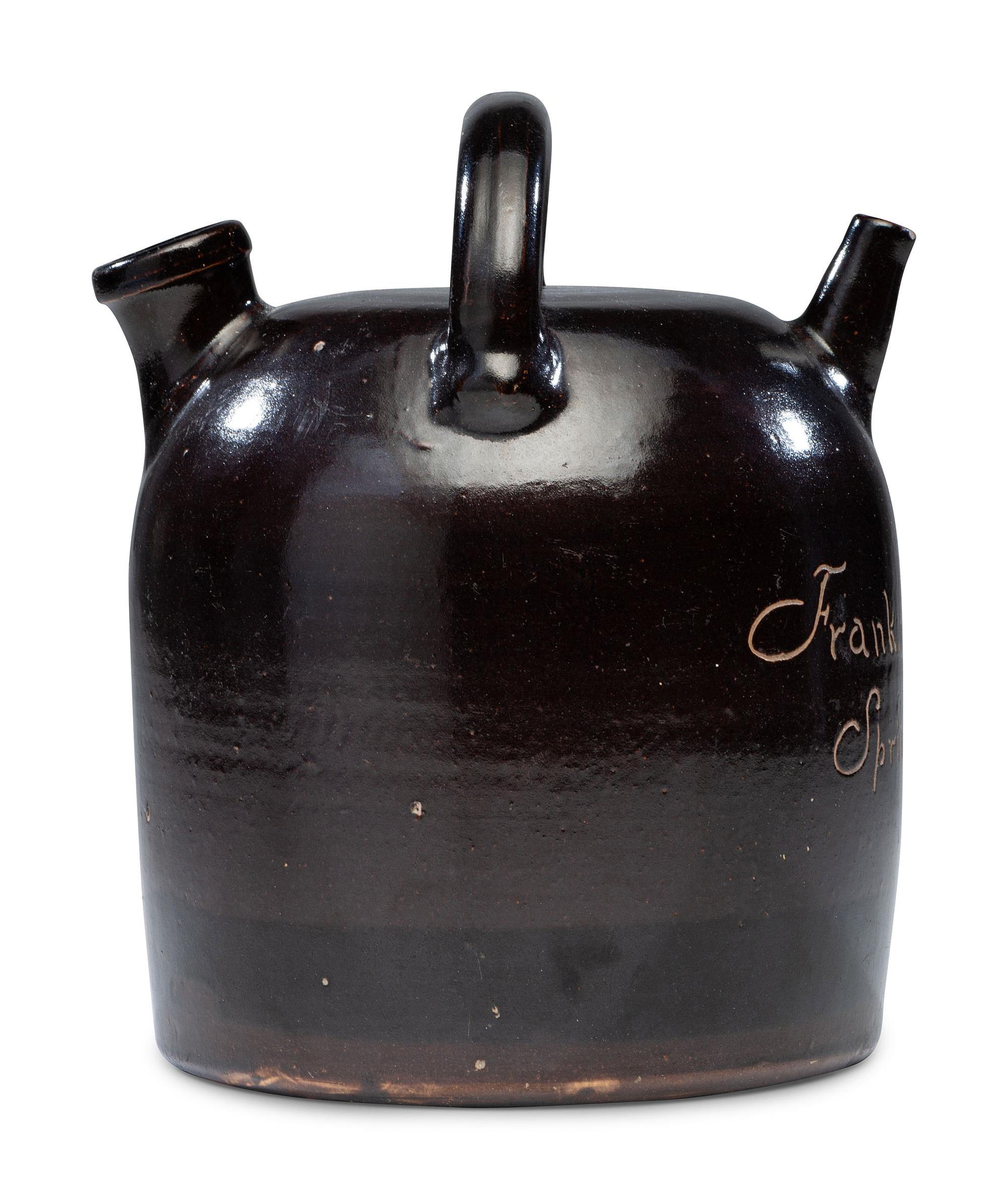 A Schrop Albany Slip-Glazed Harvest or Field Jug Identified to Frank Miller
