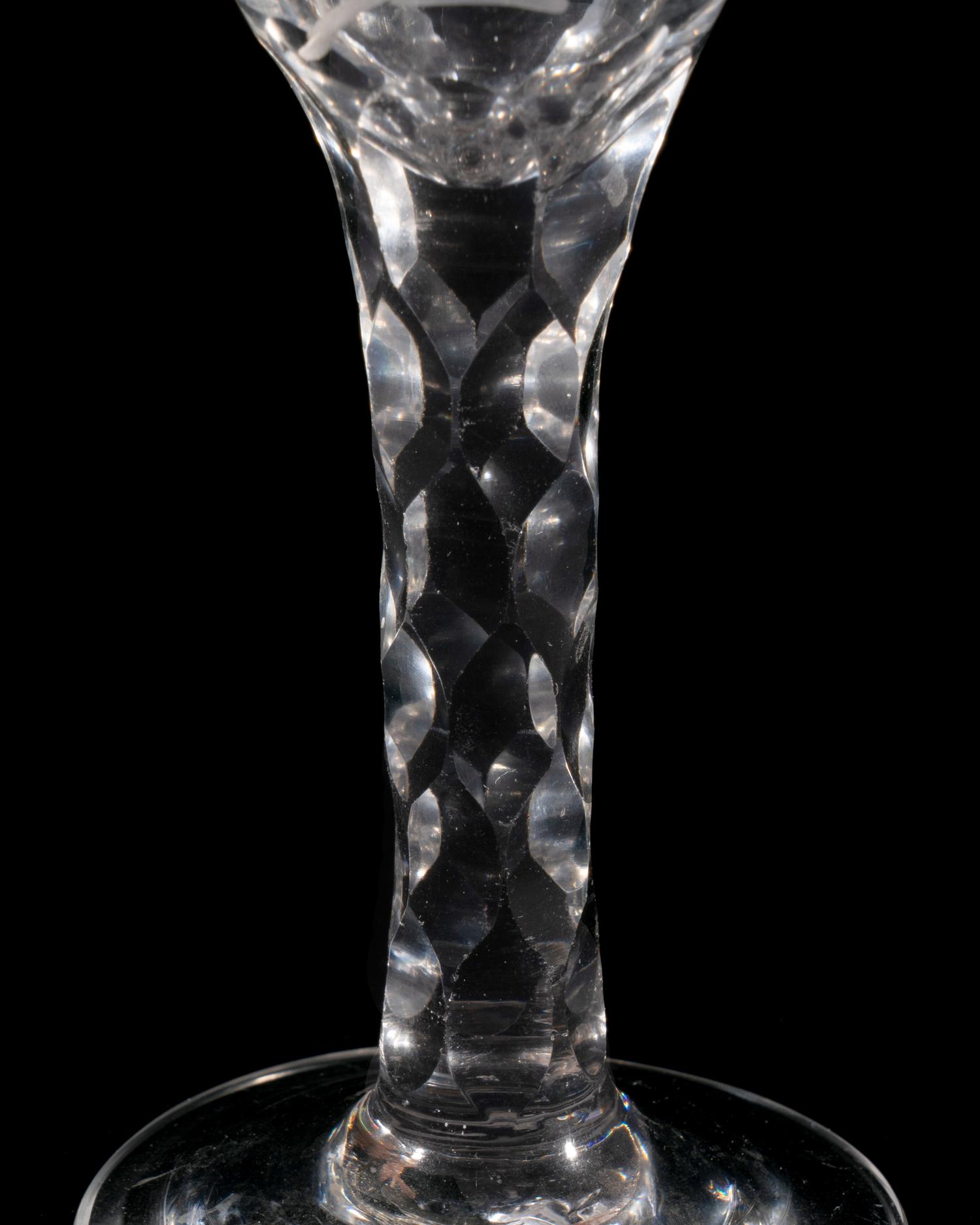 A Jacobite Engraved and Facet Cut Wine Glass