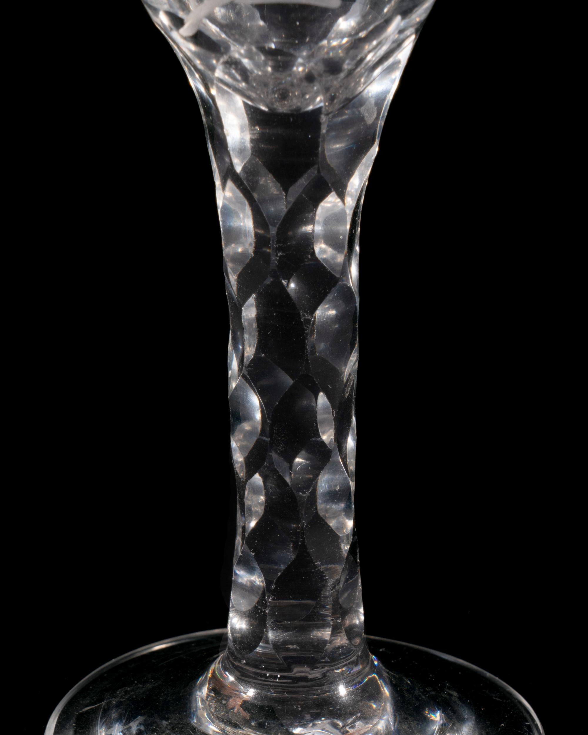A Jacobite Engraved and Facet Cut Wine Glass