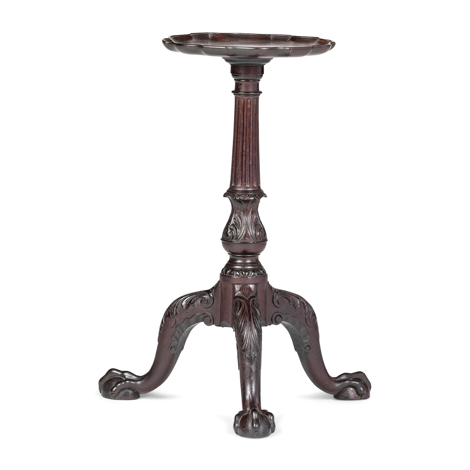 A Chippendale Carved Mahogany Pie Crust Top Low Candlestand