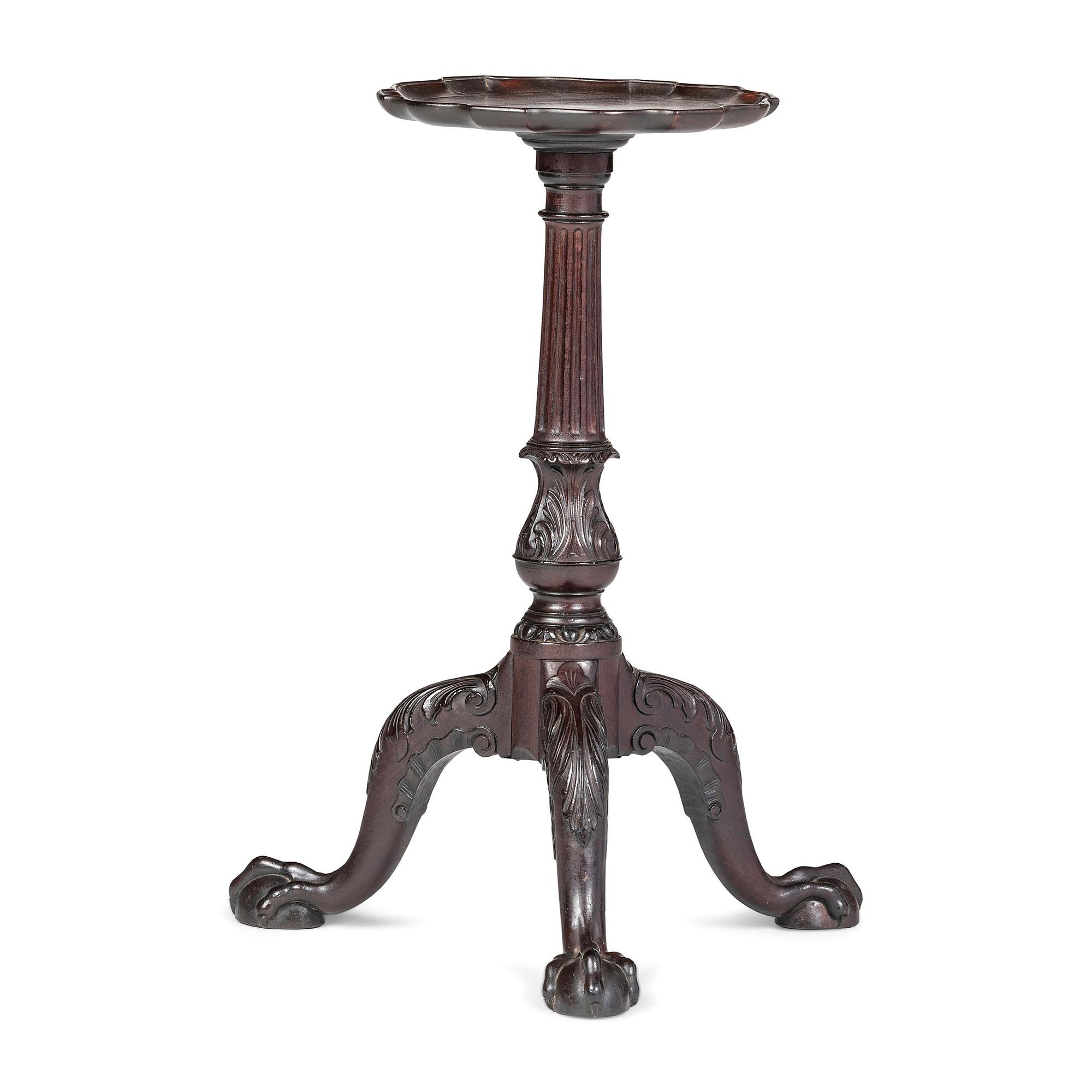 A Chippendale Carved Mahogany Pie Crust Top Low Candlestand