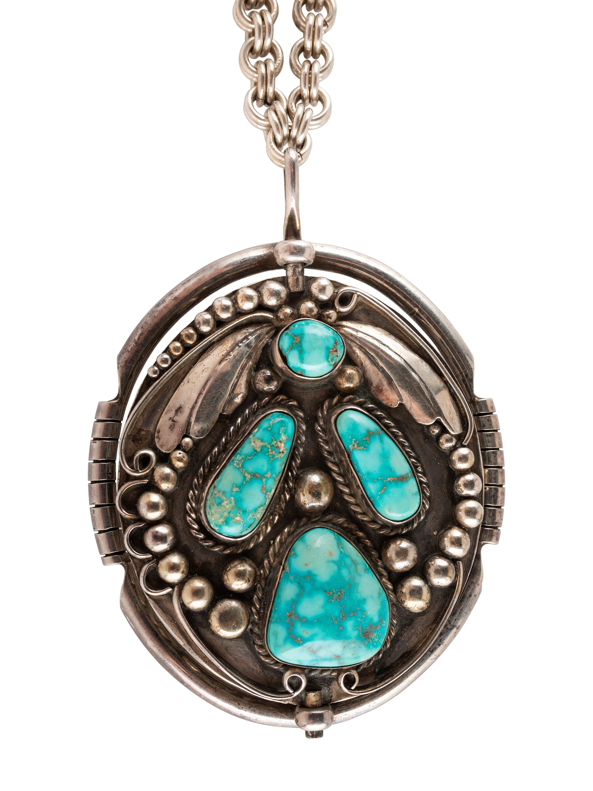 Navajo Reversible Silver Pendant, with Coral and Turquoise