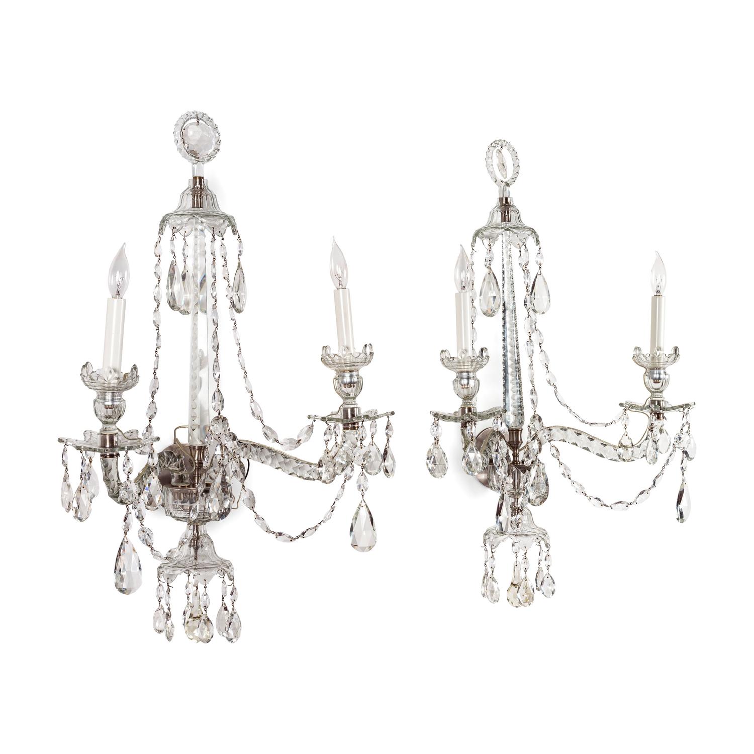 A Pair of Georgian Style Cut Glass Sconces