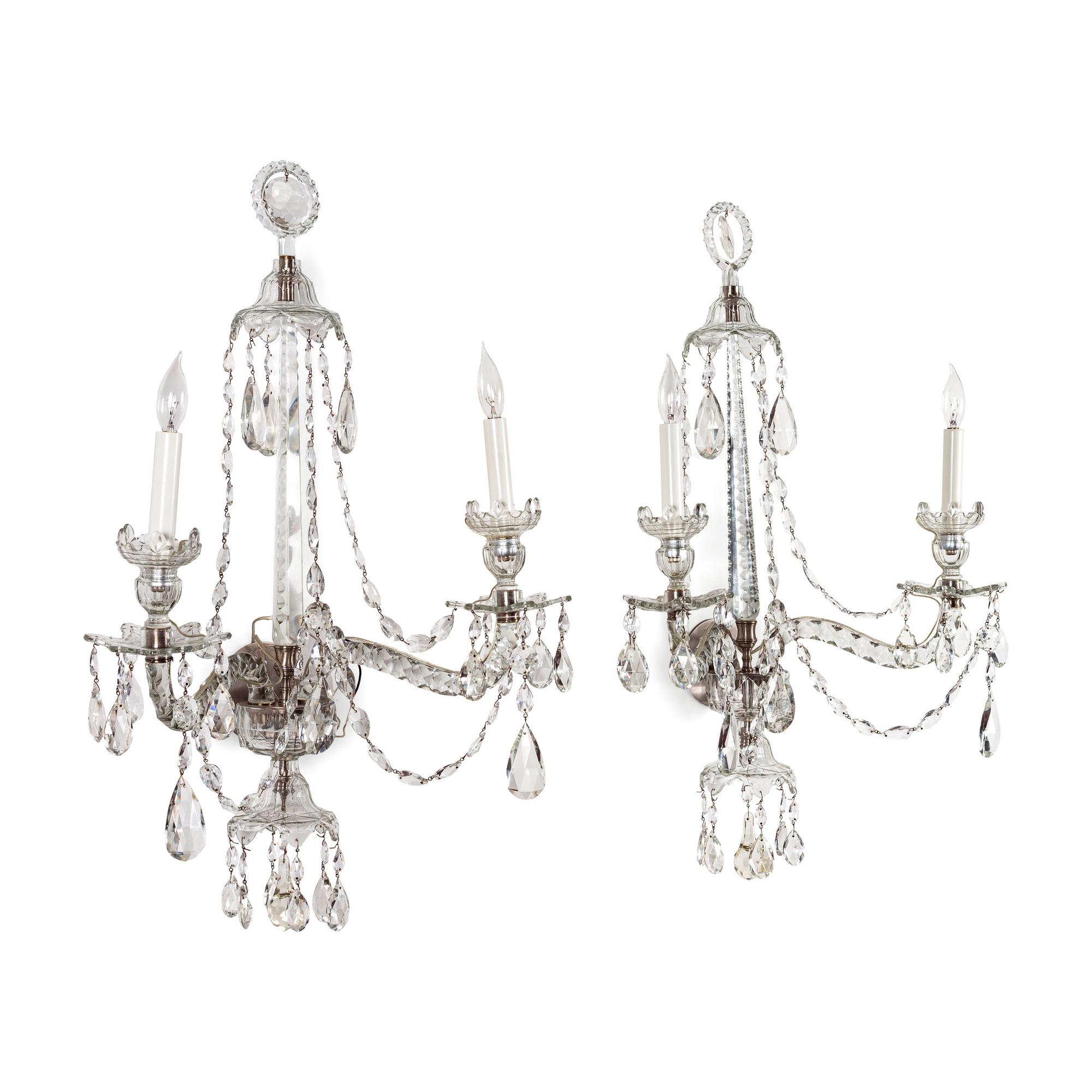 A Pair of Georgian Style Cut Glass Sconces
