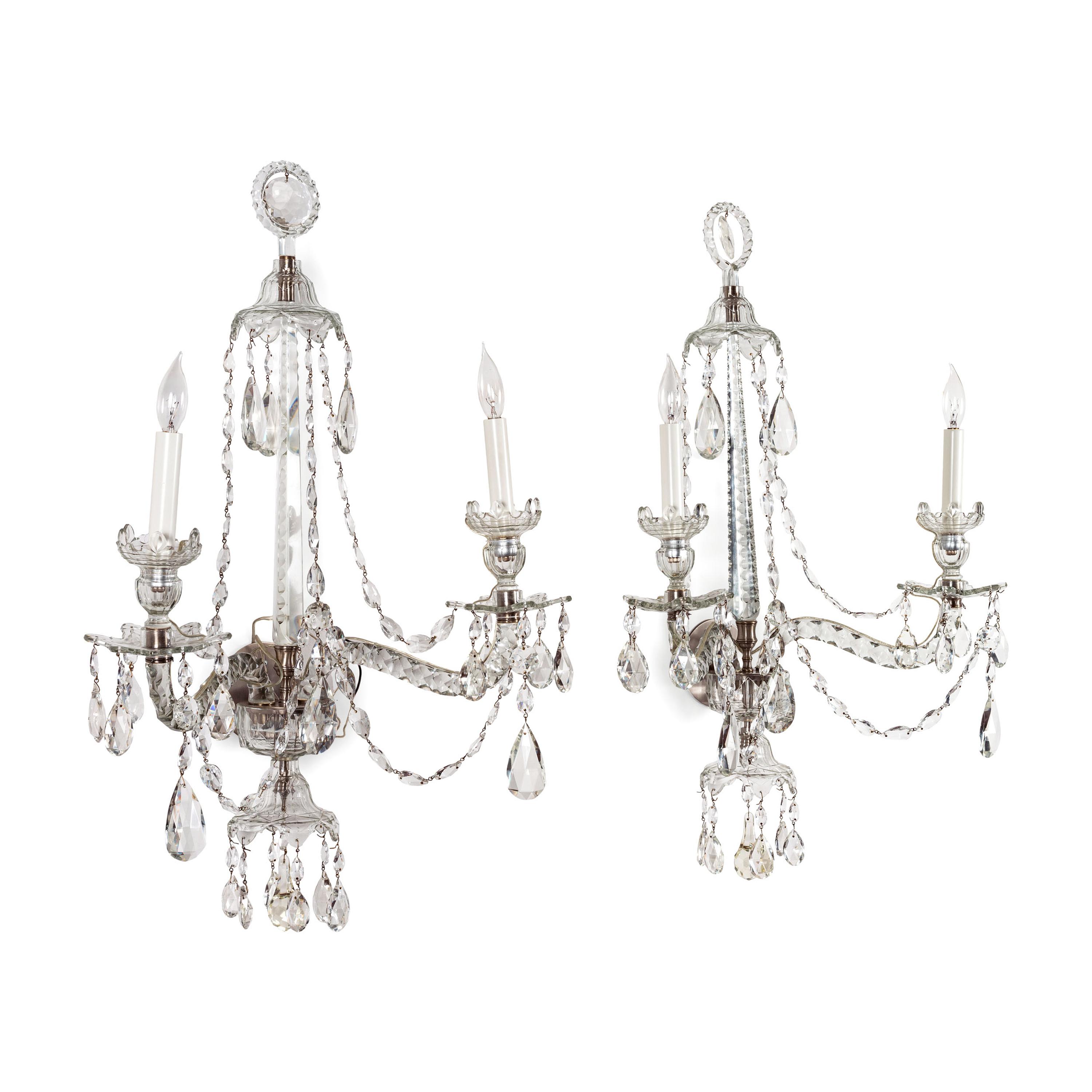 A Pair of Georgian Style Cut Glass Sconces