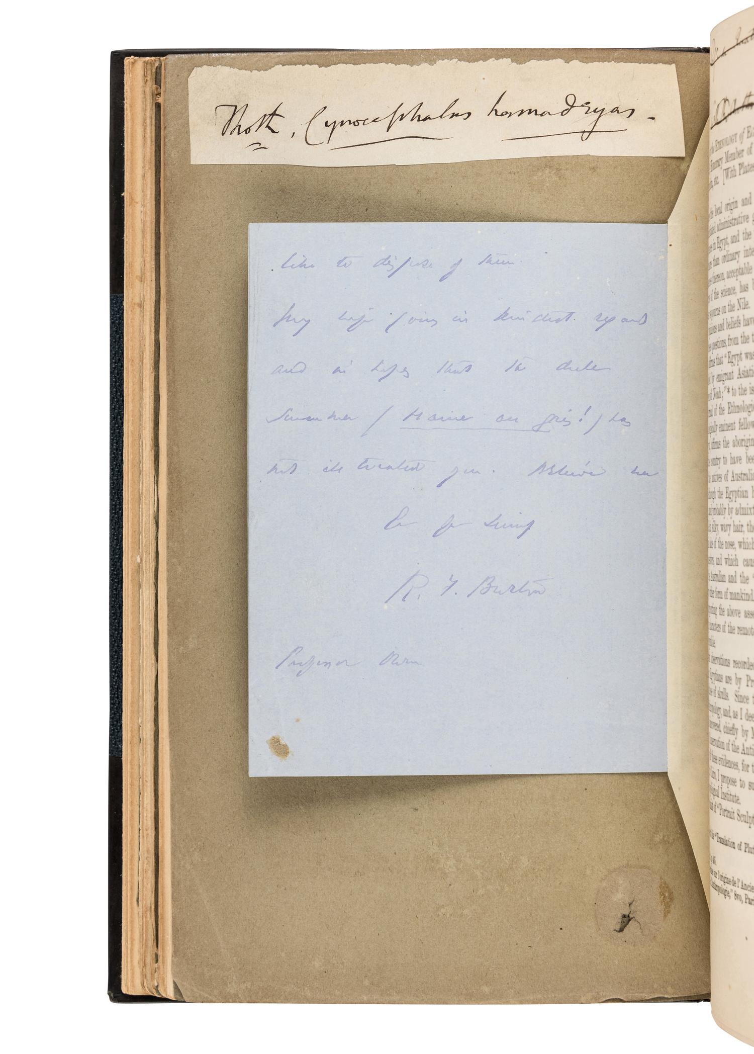 [BURTON, Francis, Sir (1821-1890)]. The Anthropological Review . Numerous extracted articles by Burton, bound with an ALS.