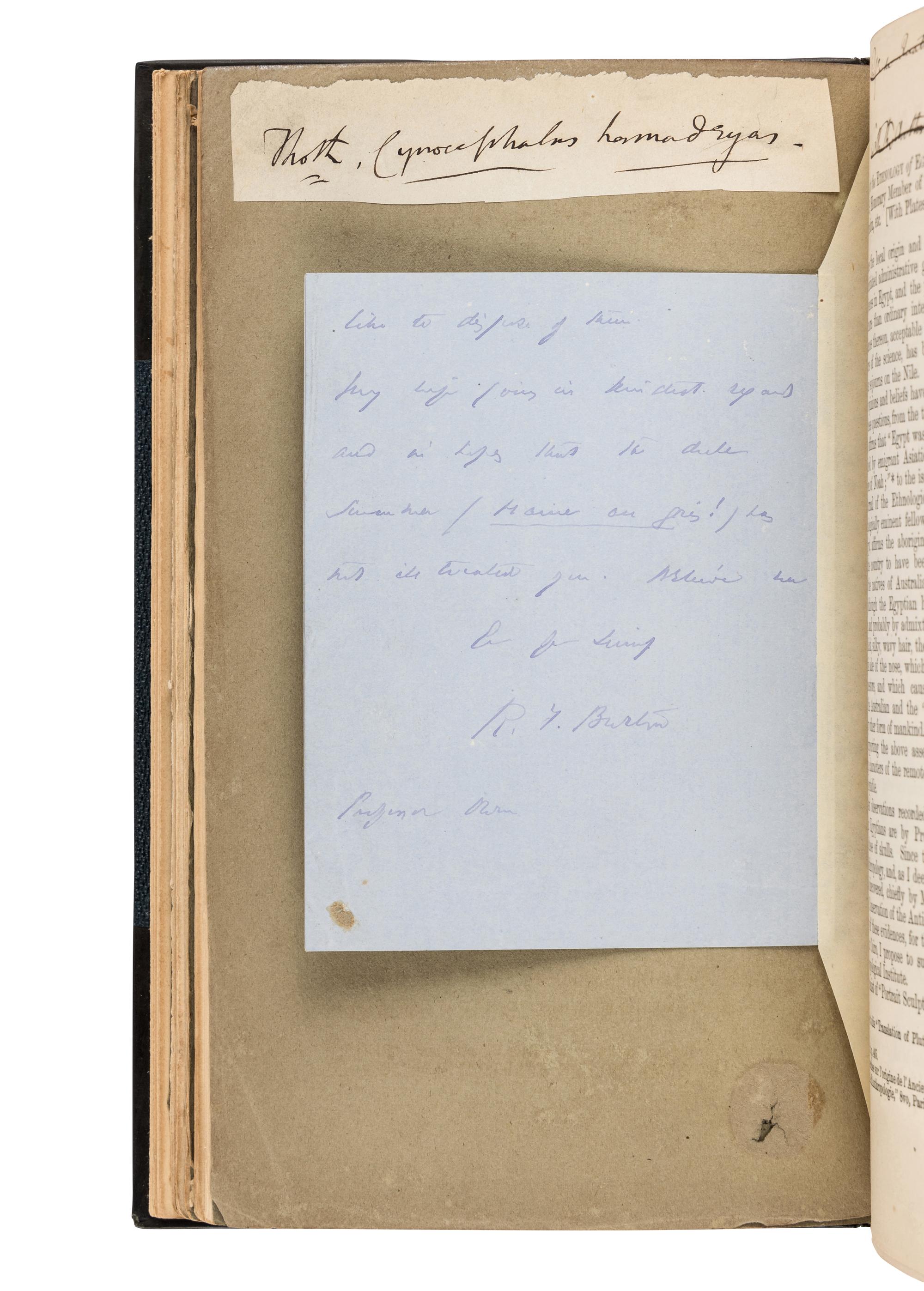 [BURTON, Francis, Sir (1821-1890)]. The Anthropological Review . Numerous extracted articles by Burton, bound with an ALS.