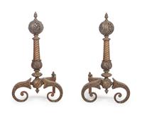 A Pair of Brass Andirons
