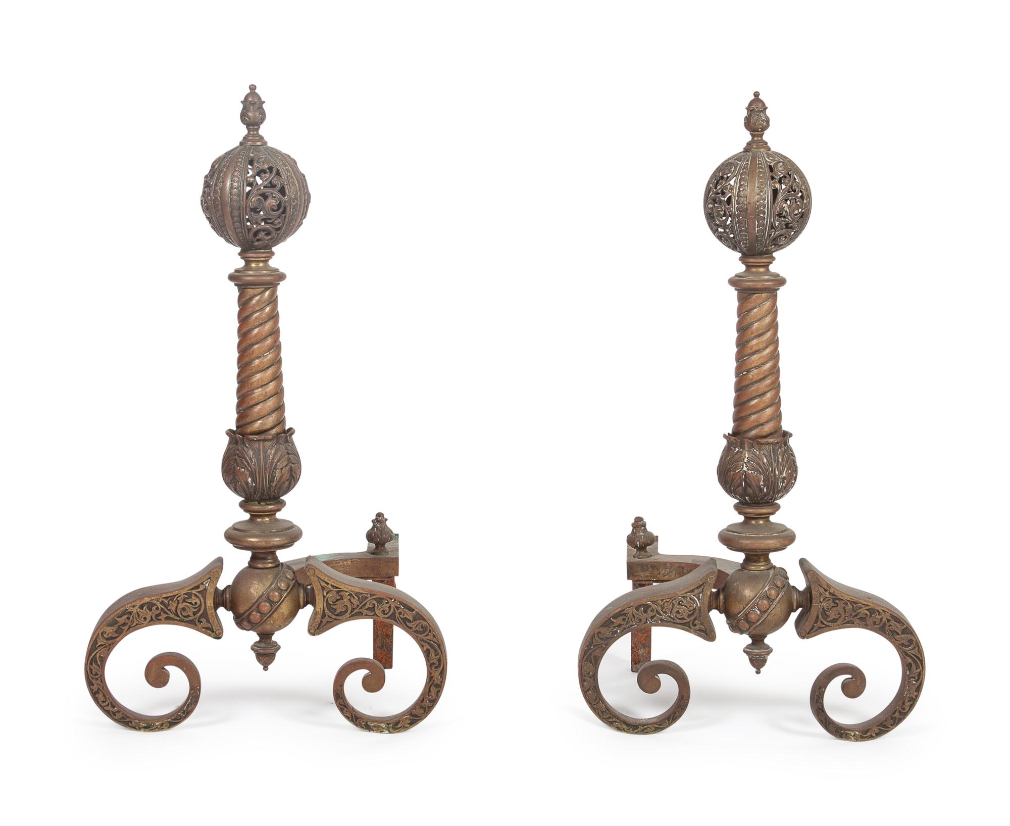 A Pair of Brass Andirons