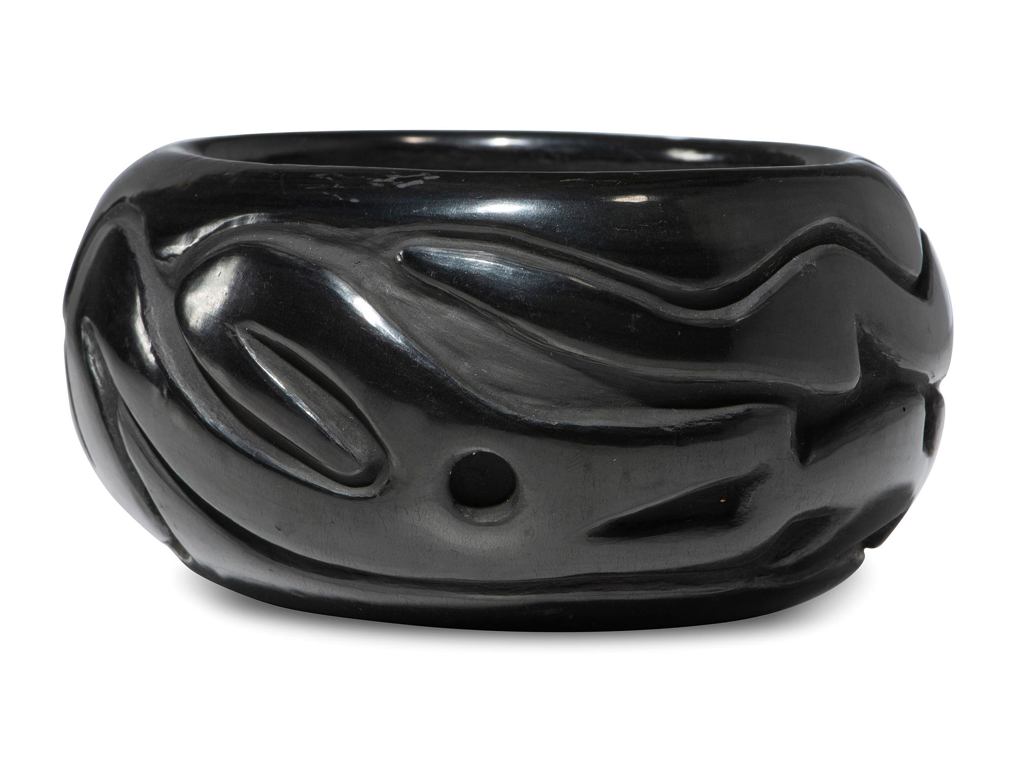 Carved Blackware Pottery Jar, with Avanyu