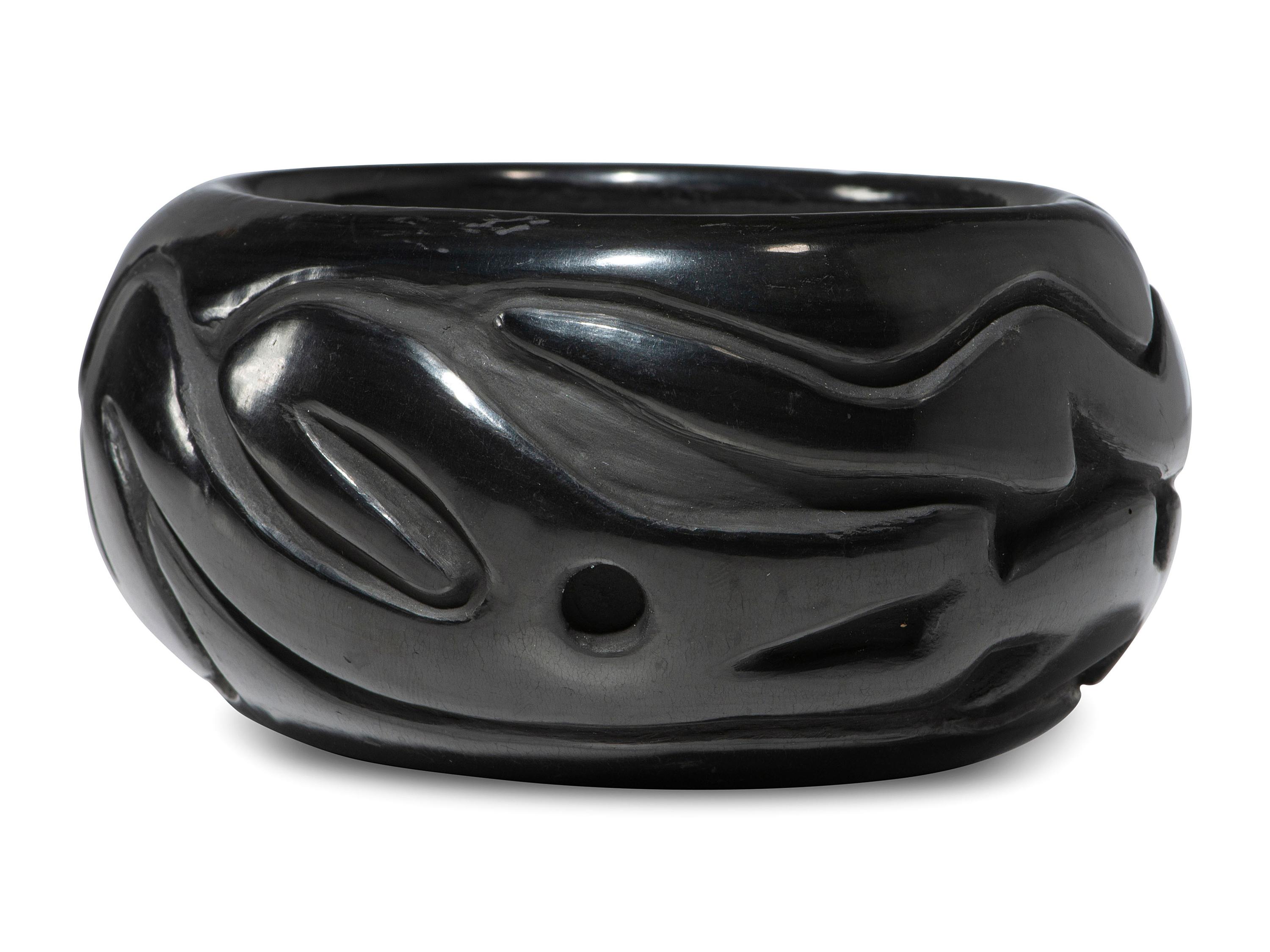 Carved Blackware Pottery Jar, with Avanyu