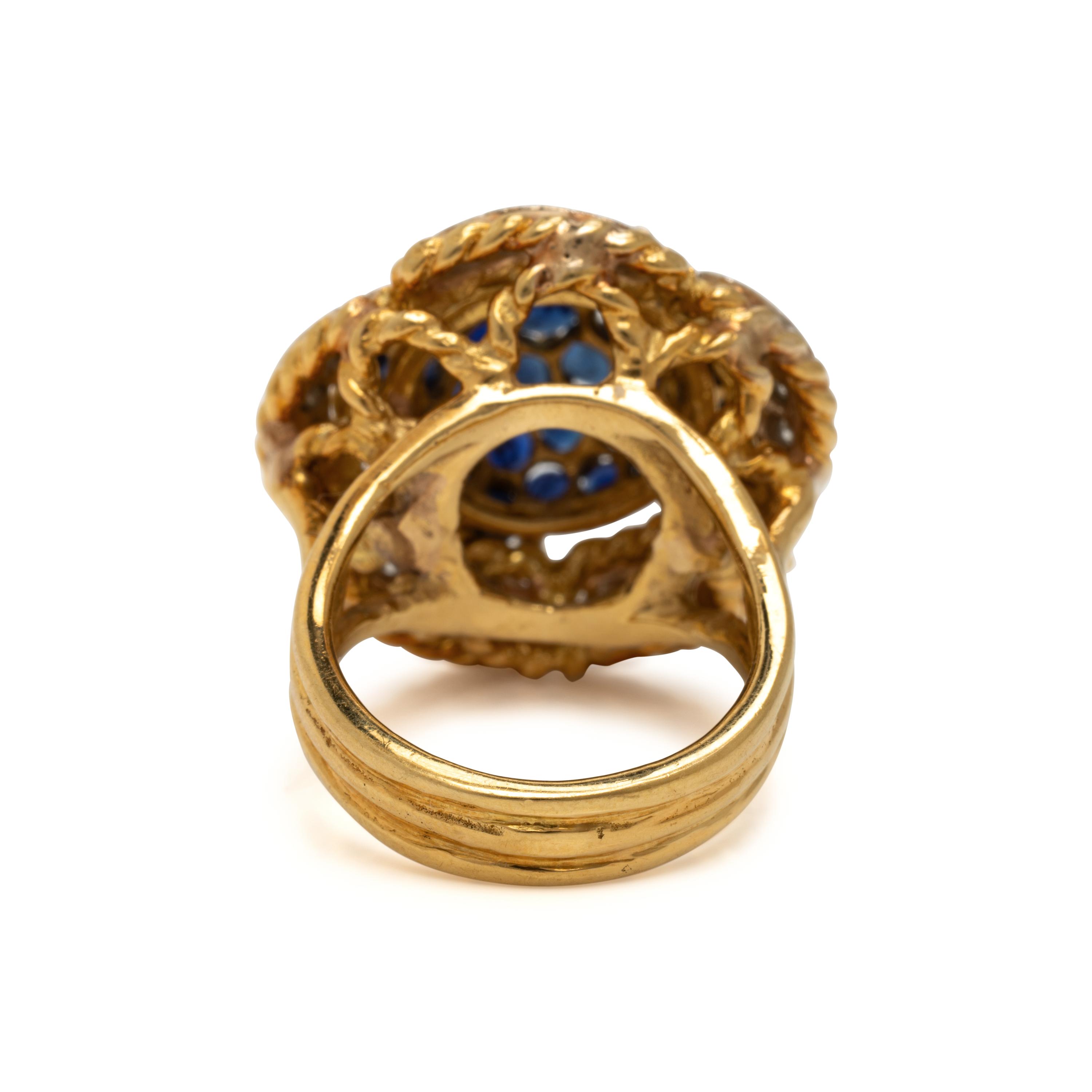 Sapphire, Diamond, and Yellow Gold Bombé Ring