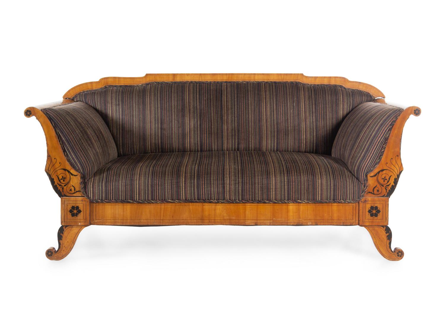 A Biedermeier Parcel Ebonized Walnut Sofa