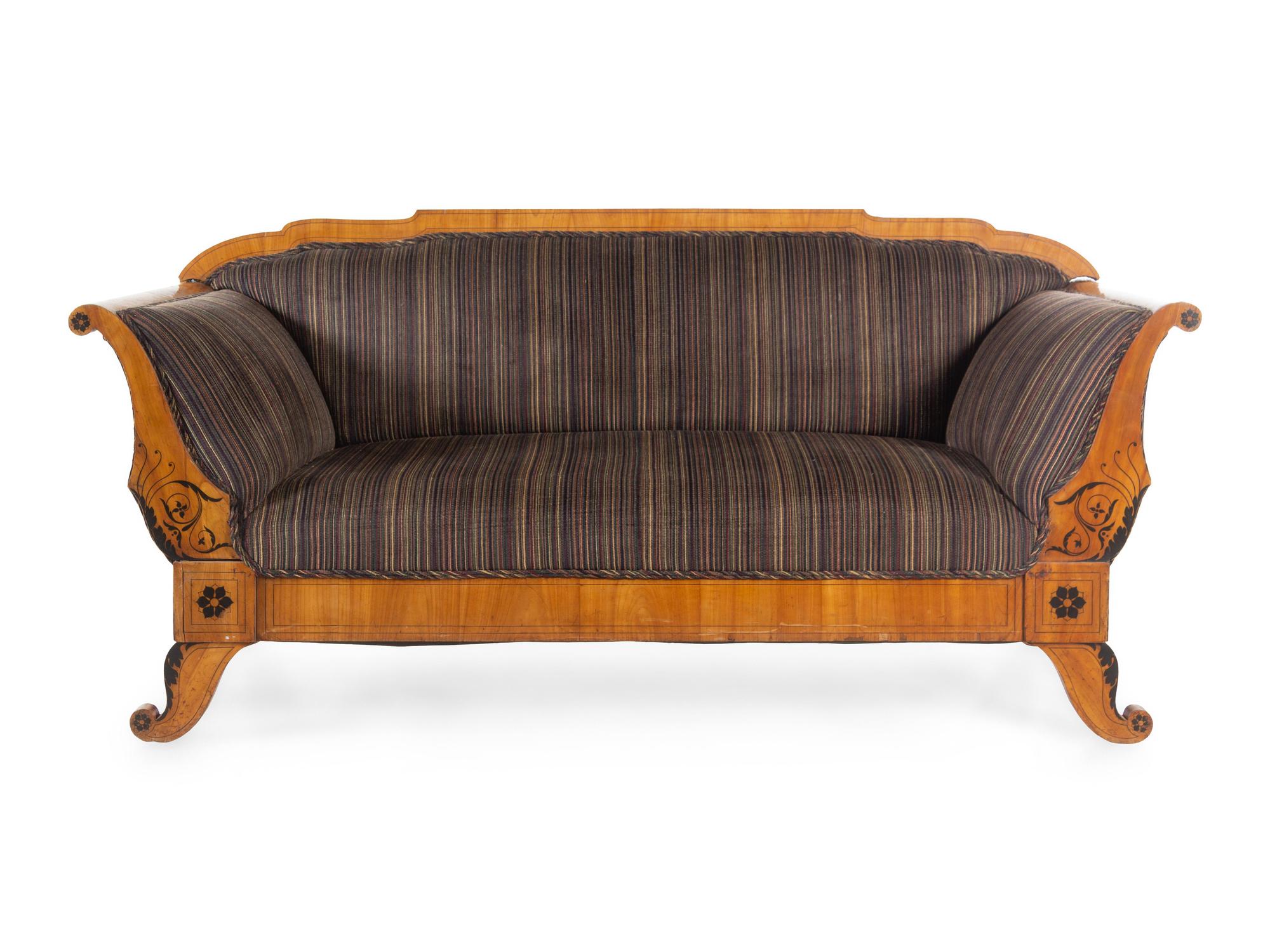 A Biedermeier Parcel Ebonized Walnut Sofa