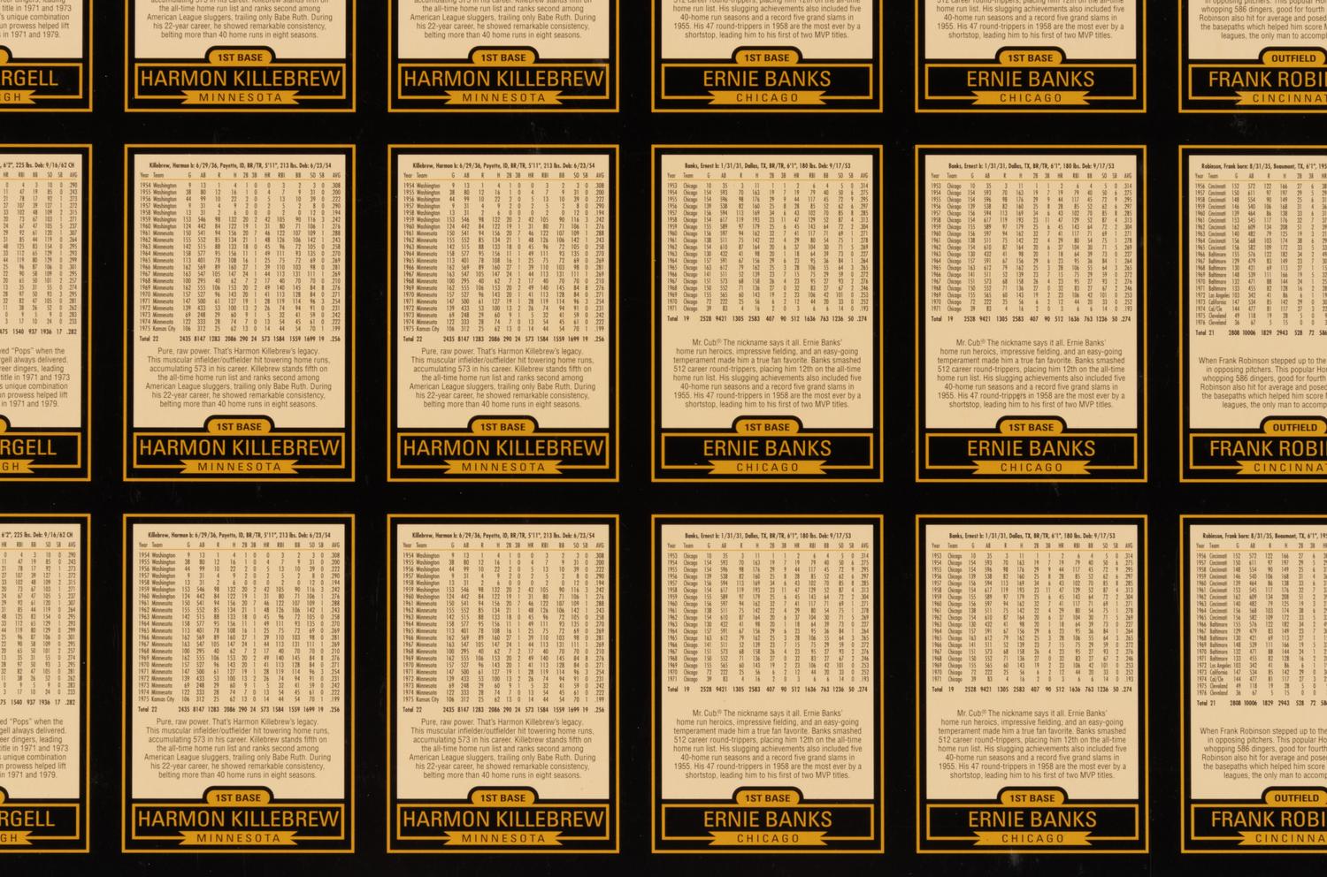 A Group of Seven Uncut Sheets of Signed Home Run Heroes Baseball Cards (Robinson, Banks, Killebrew, Stargell),