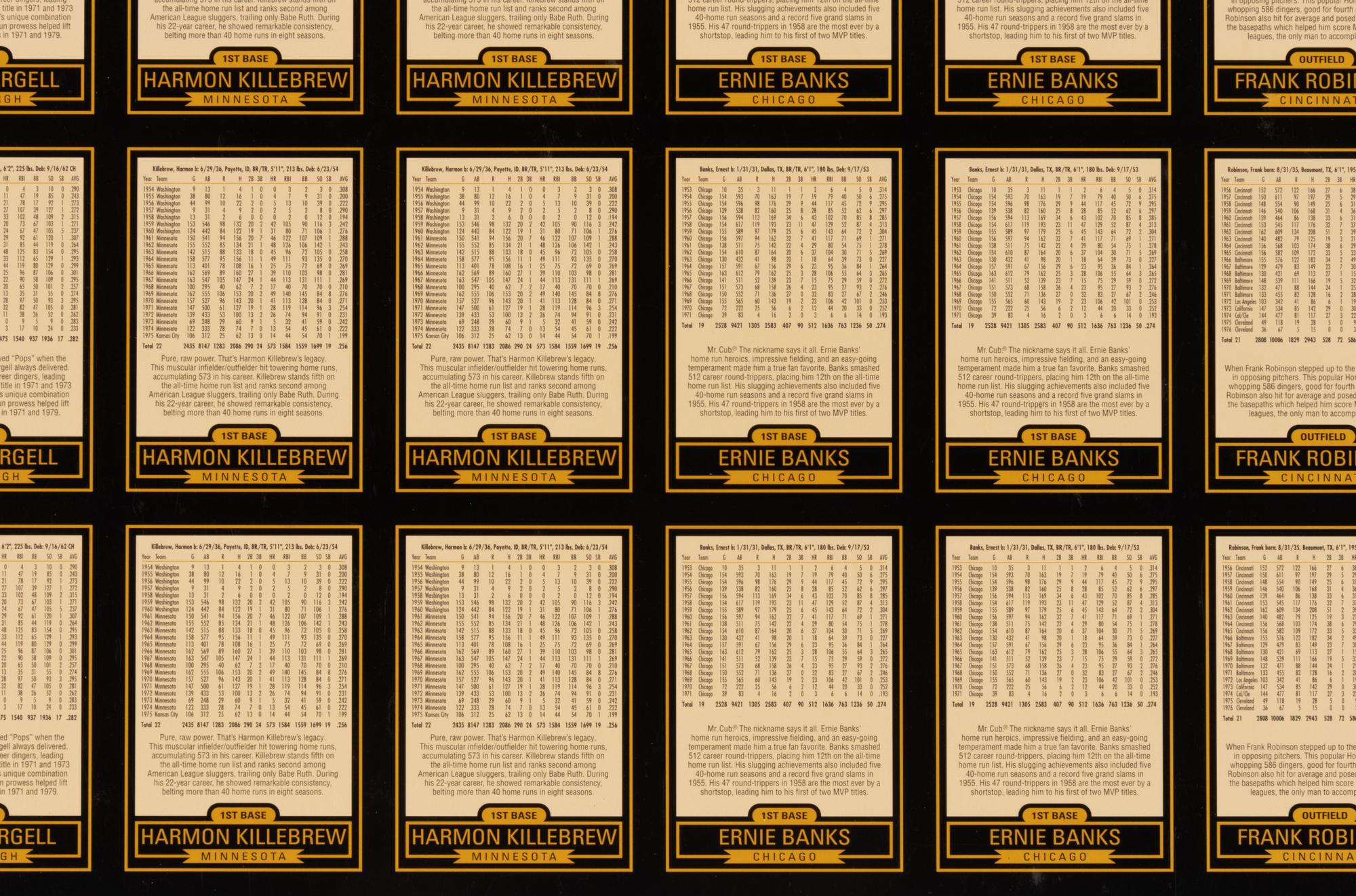 A Group of Seven Uncut Sheets of Signed Home Run Heroes Baseball Cards (Robinson, Banks, Killebrew, Stargell),