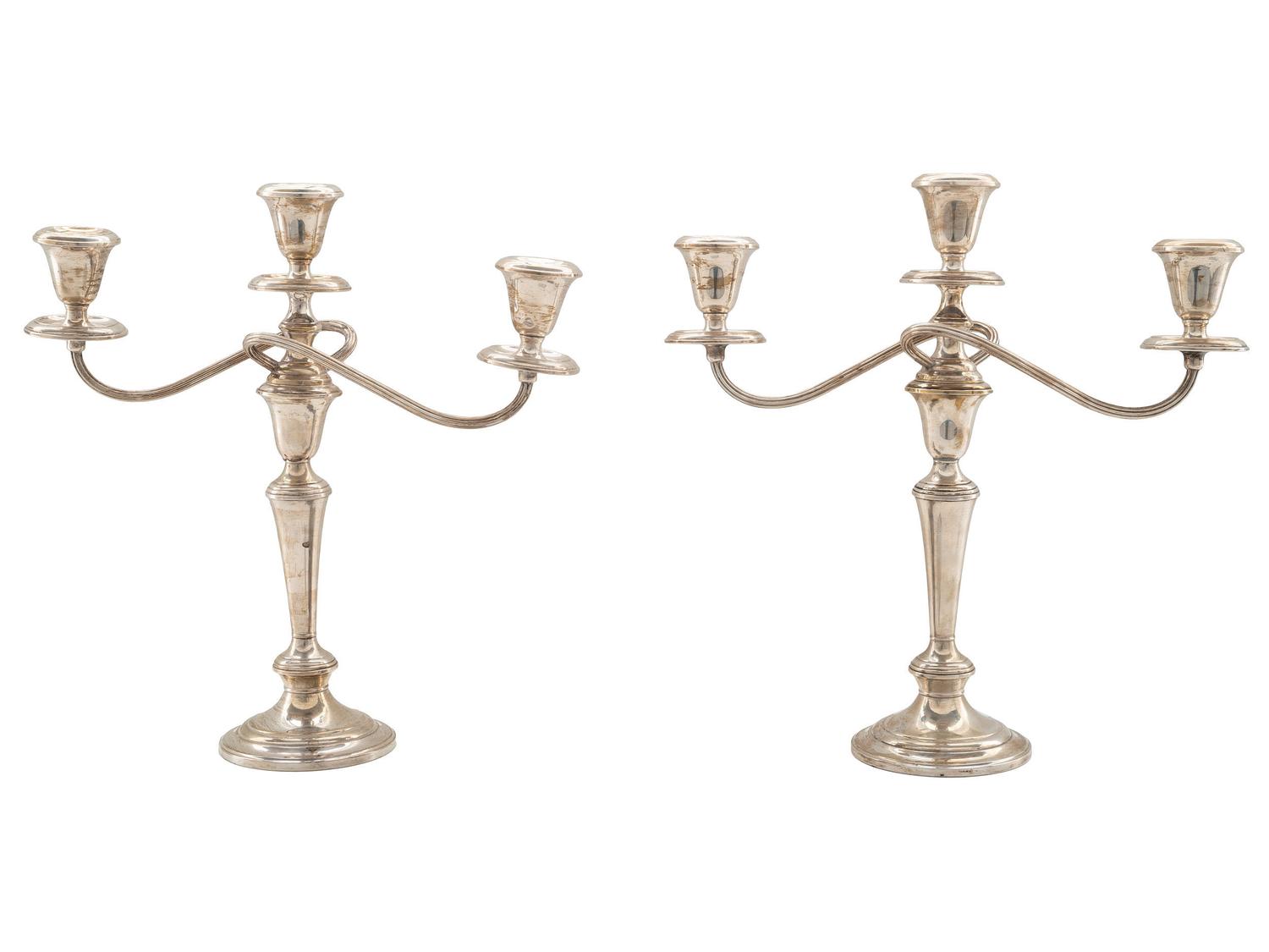 A Pair of American Silver Three-Light Candelabra