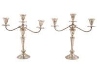 A Pair of American Silver Three-Light Candelabra