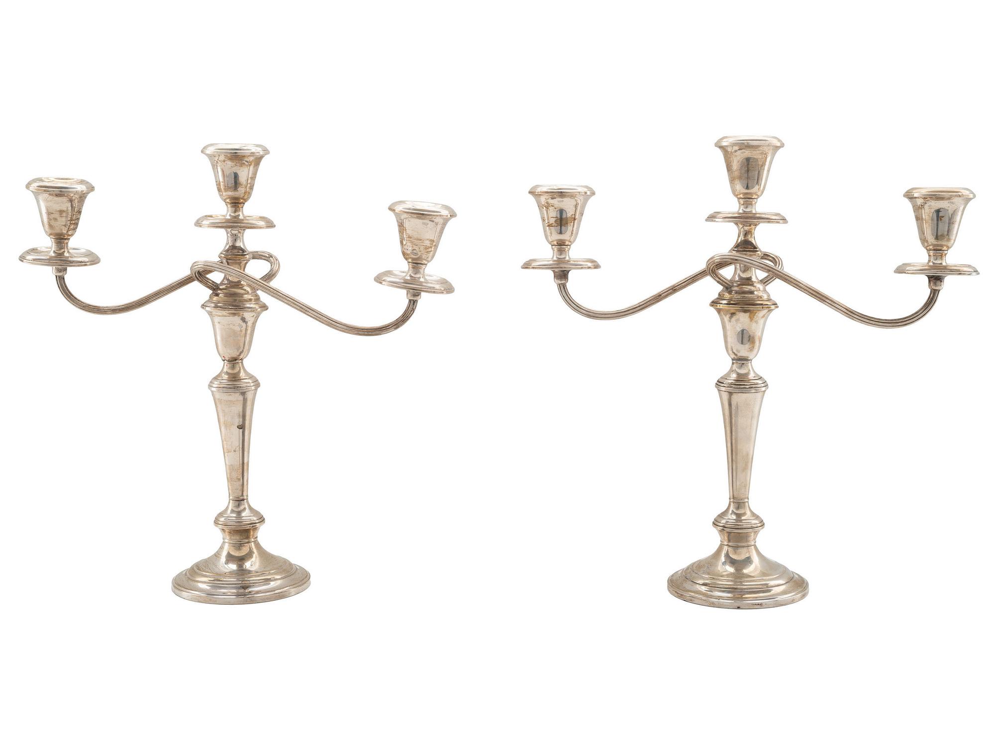 A Pair of American Silver Three-Light Candelabra