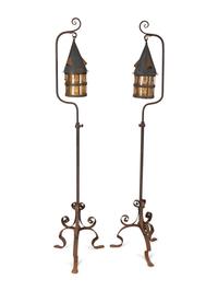 A Pair of Wrought Iron Mizner Style Floor Lanterns — 20TH CENTURY