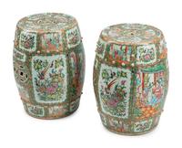 A Pair of Chinese Export Rose Medallion Porcelain Garden Seats