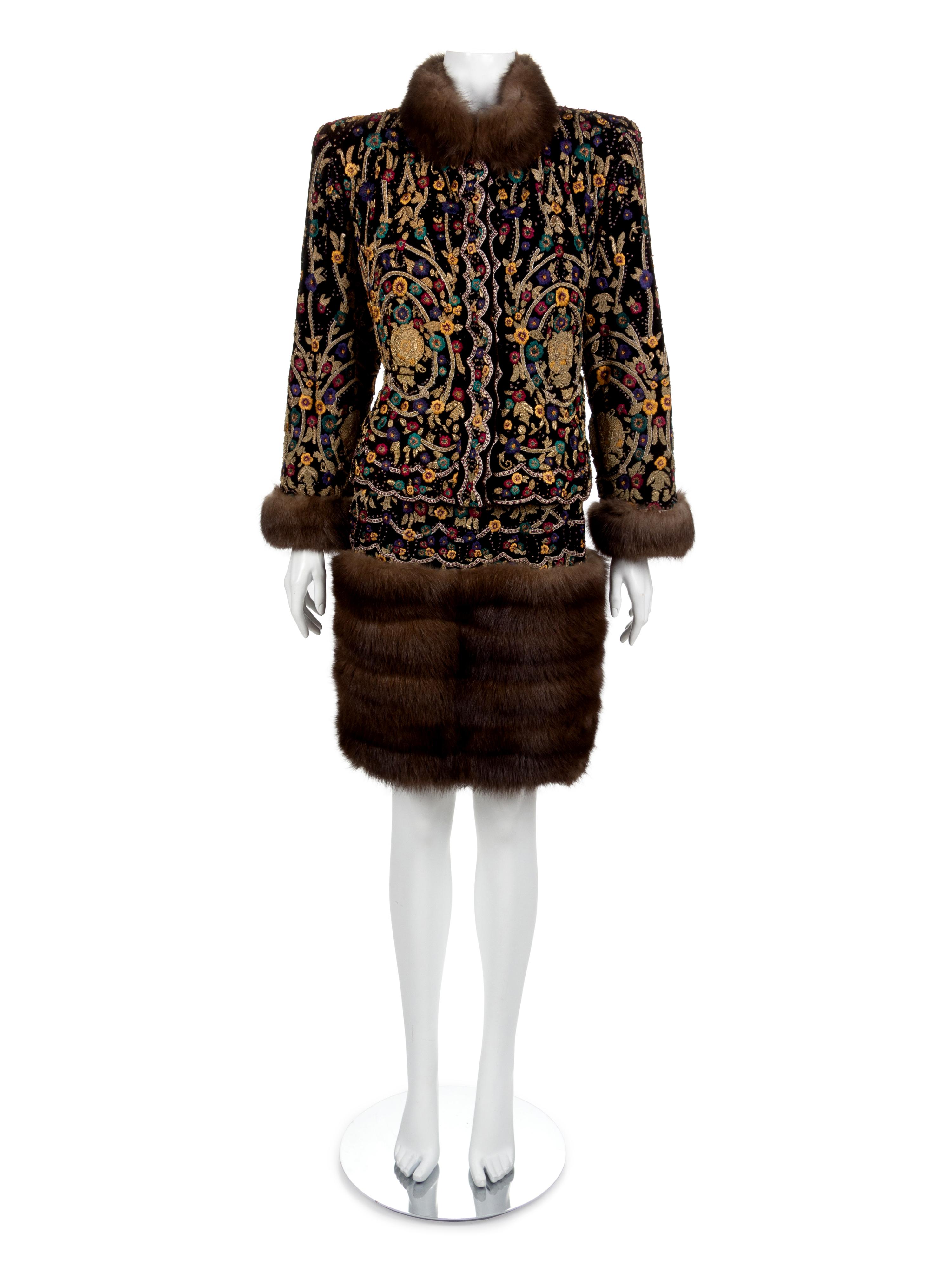 Revillon Haute Couture Velour and Sable Suit and Hat, 1994