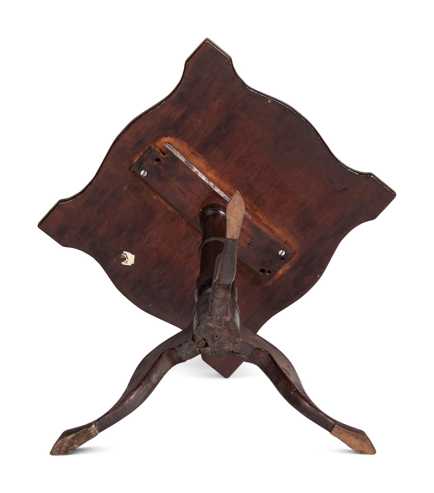 A Queen Anne Turned and Carved Walnut Handkerchief Top Candlestand