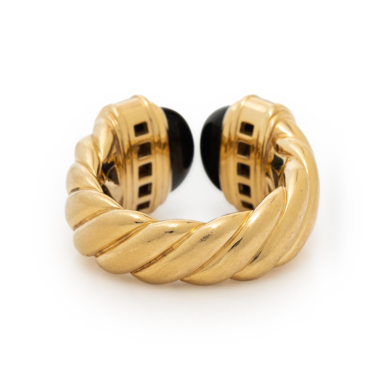 DAVID YURMAN, YELLOW GOLD, ONYX, AND DIAMOND 'SCULPTED CABLE' RING