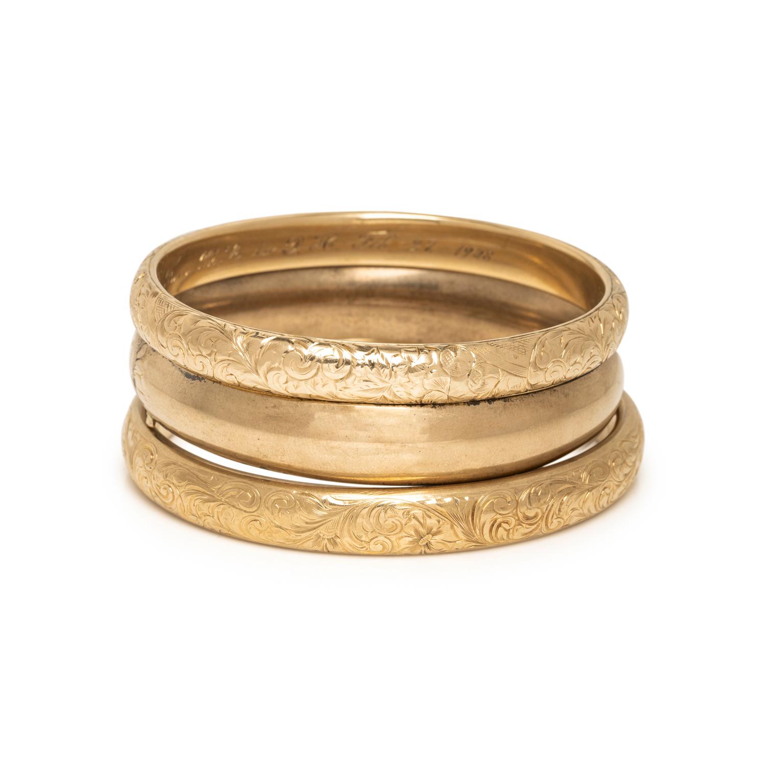 ANTIQUE, YELLOW GOLD BANGLE BRACELETS