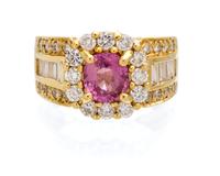 An 18 Karat Yellow Gold, Pink Tourmaline and Diamond Ring, 5.90 dwts.