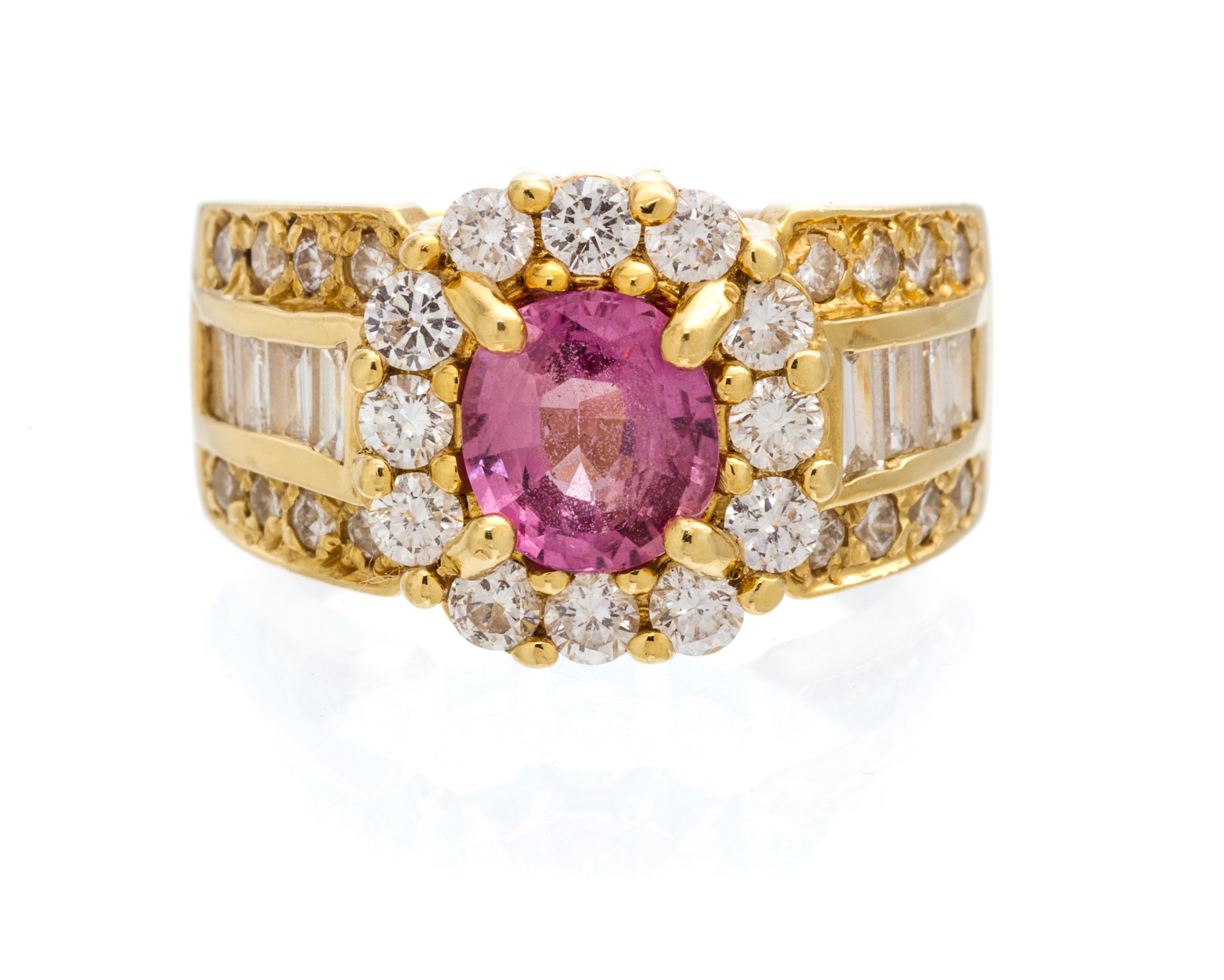 An 18 Karat Yellow Gold, Pink Tourmaline and Diamond Ring, 5.90 dwts.