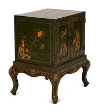 A Chinese Painted and Parcel Gilt Cabinet on Stand