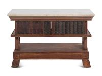 A Carved Marble-Top Console Table with Faux Books