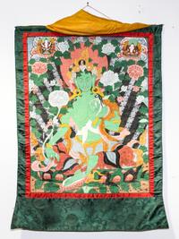 A Tibetan Thanka. Length 27 1/2 x width 21 1/4 inches.