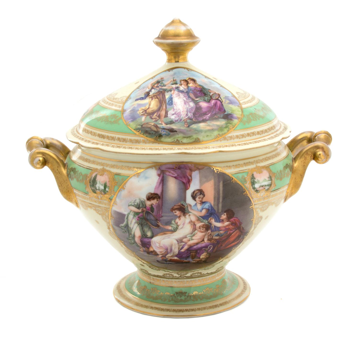 A Royal Vienna Porcelain Polychrome and Gilt Decorated Soup Tureen Height 13 1/2 x width 12 1/2 x depth 10 inches. — 19TH CENTURY