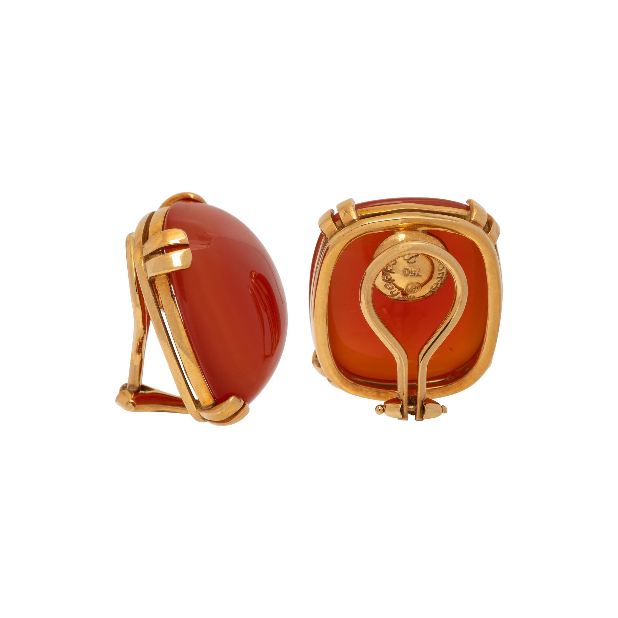 SEAMAN SCHEPPS, YELLOW GOLD AND CARNELIAN EARCLIPS