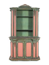 An Italian Baroque Style Painted and Parcel Gilt Bookcase