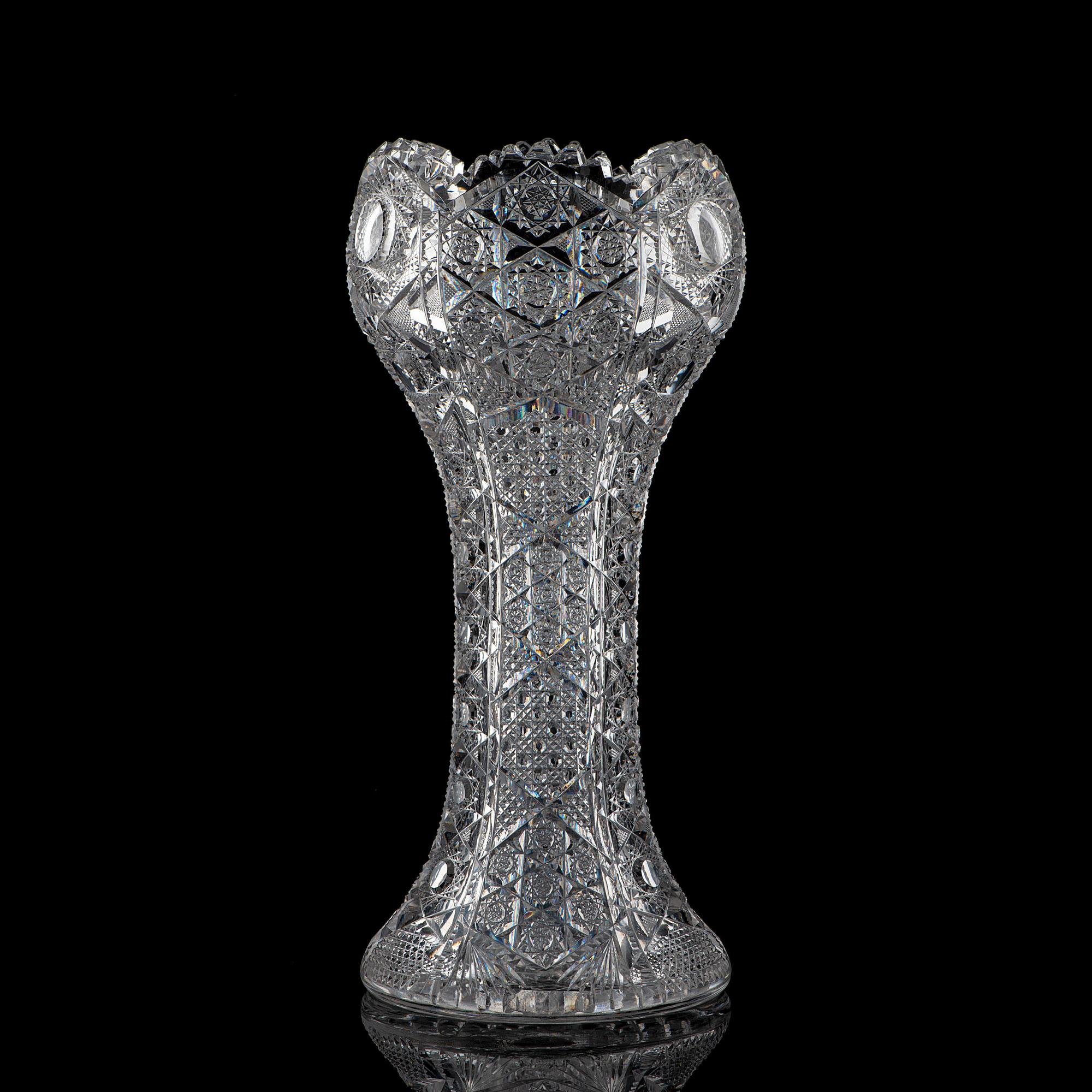 A Brilliant-Period Cut Glass Tulip Vase with Hobstars