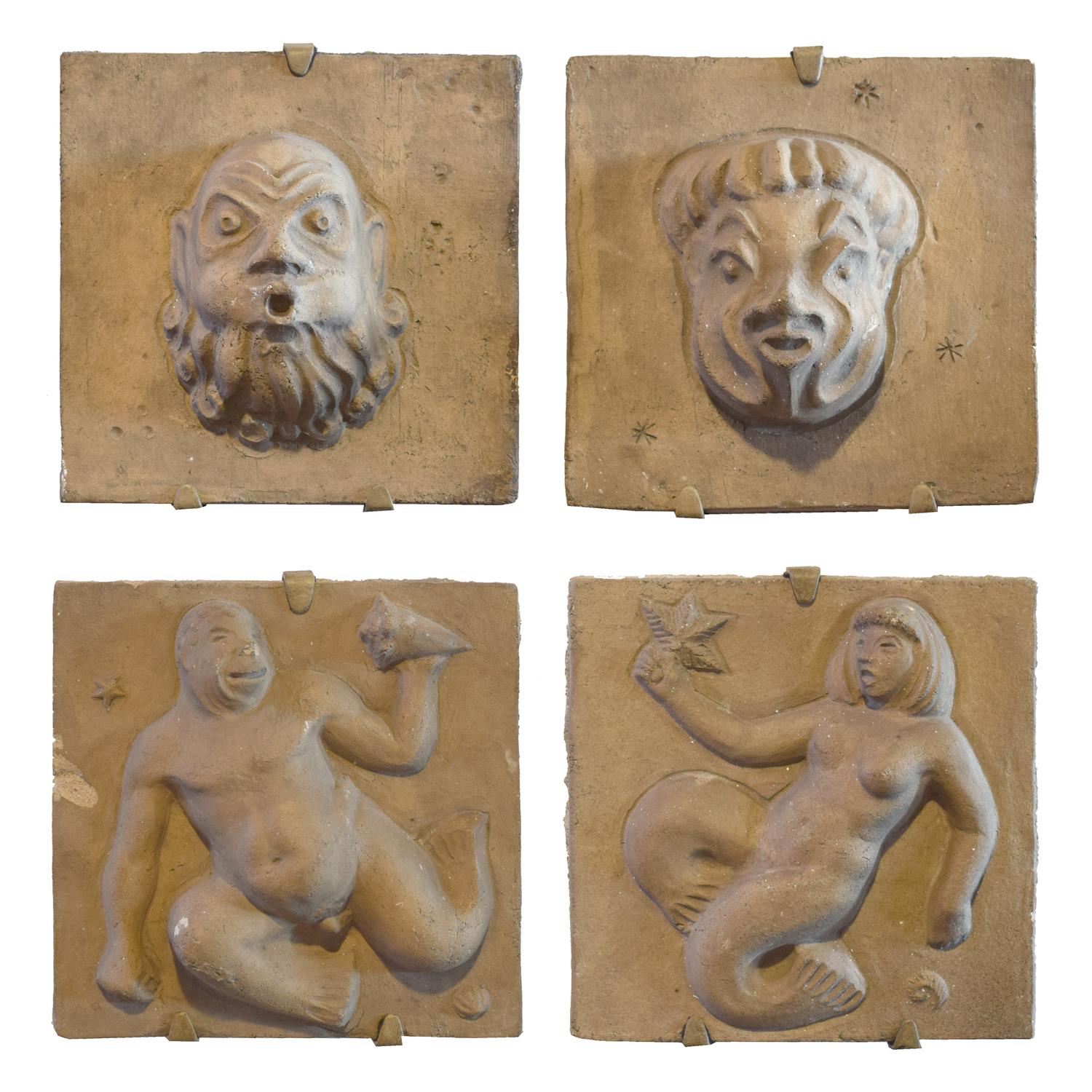 Four Edgar Miller Terra Cotta Tile Reliefs 7.75" W x 3" D x 7.5" H, each — United States, Circa 1940