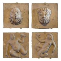 Four Edgar Miller Terra Cotta Tile Reliefs 7.75" W x 3" D x 7.5" H, each — United States, Circa 1940