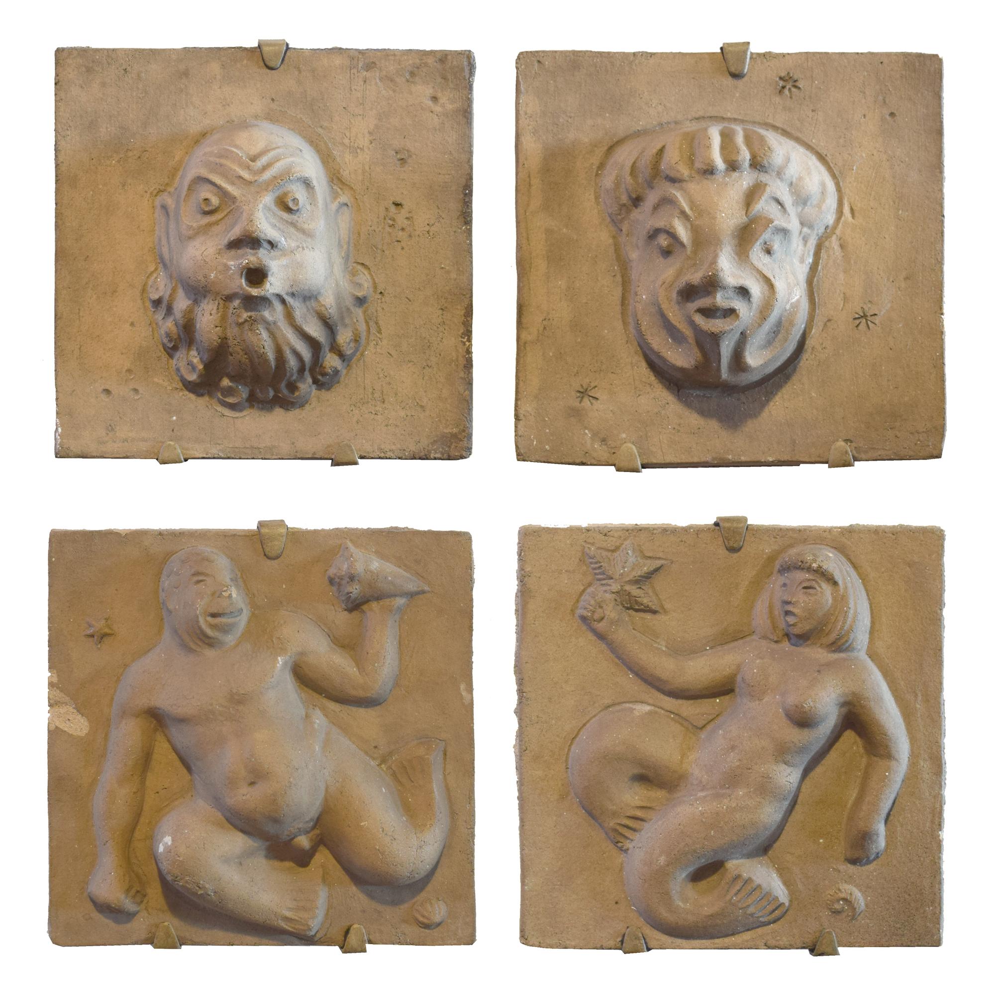 Four Edgar Miller Terra Cotta Tile Reliefs 7.75" W x 3" D x 7.5" H, each — United States, Circa 1940