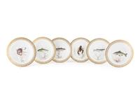 A Set of Twelve Royal Copenhagen Parcel Gilt Porcelain Fish Plates