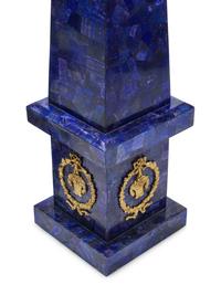 A Pair of Large Lapis Lazuli Inlaid and Gilt Bronze Mounted Obelisks